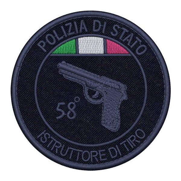 ISTRUTTORE DI TIRO Polizia di Stato (Nr. corso personalizzabile) ,patch ricamato a bassa visibilita con tricolore su base tessuto bluNAVY Cod.20201007_A