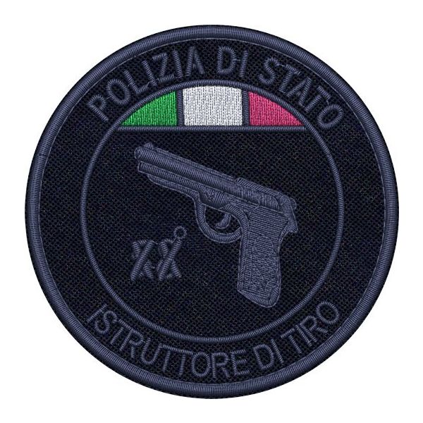 ISTRUTTORE DI TIRO Polizia di Stato (Nr. corso personalizzabile) ,patch ricamato a bassa visibilita con tricolore su base tessuto bluNAVY Cod.20201007_A