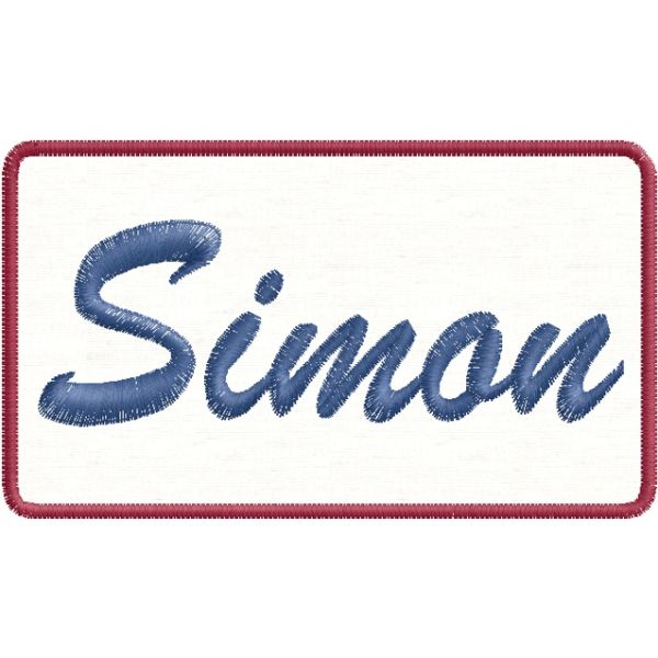Patch ricamato con nome a piacere su base Bianca mm.105x60 