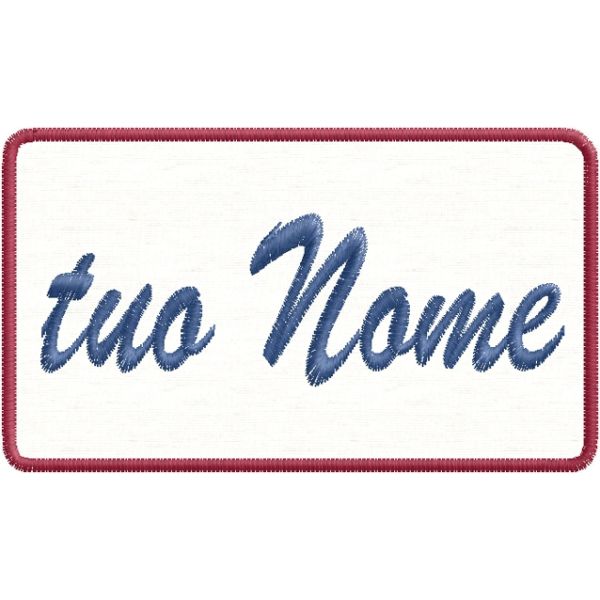 Patch ricamato con nome a piacere su base Bianca mm.105x60 