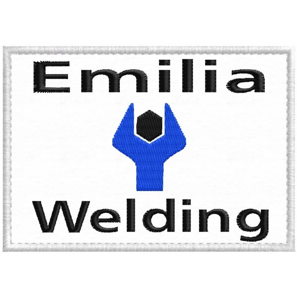 Patch ricamato rettangolare logo Emilian Welding mm. 100 per 70 di altezza Cod.20200223_A
