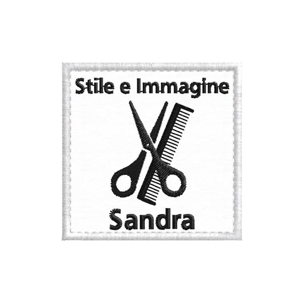 Patch ricamato rettangolare logo -Stile e Immagine Sandra- mm. 60 per 60 di altezza Cod.20200225_A