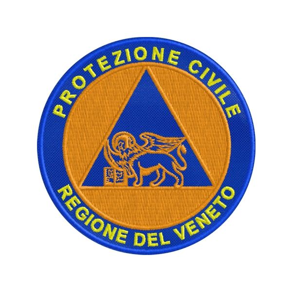 Patch ricamo PROTEZIONE CIVILE REGIONE VENETO su base blu Cod.20200310_A dia.80 mm.