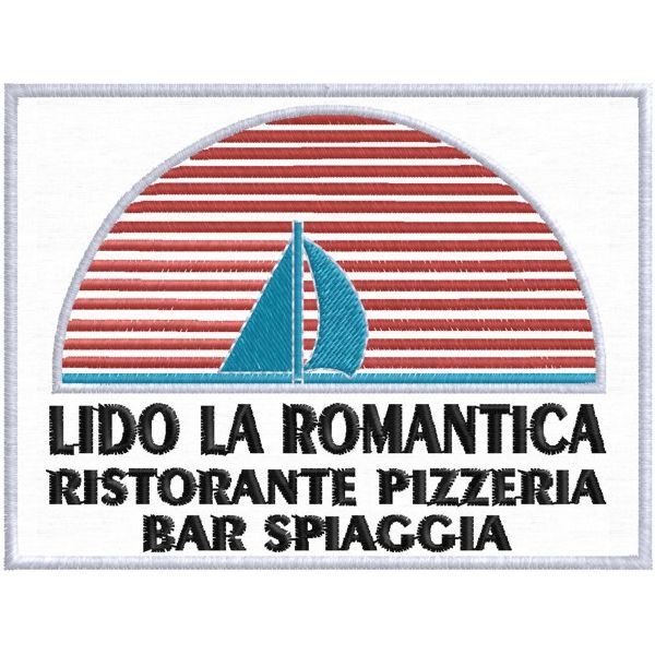 Patch ricamato logo LIDO LA ROMANTICA mm. 100 per 75 di altezza Cod.20200313_A