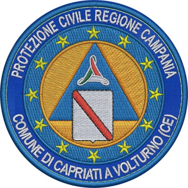 Patch ricamato PROTEZIONE CIVILE REGIONE CAMPANIA (COMUNE DI CAPRIATI A VOLTURNO)  diam.90 mm.