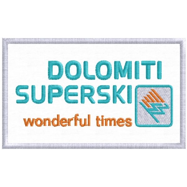 Stemma Ricamato Dolomiti supersky SU BASE BIANCA cm. 10 x 6 cod.20200402_A