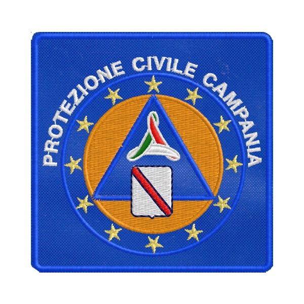 Patch ricamo PROTEZIONE CIVILE CAMPANIA su base blu Cod.20200415_A base.80 mm.