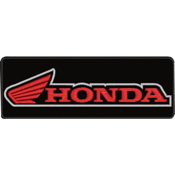 Patch ricamato logo Honda mm.110 x 40  su fondo di tessuto nero Cod.20200424_A