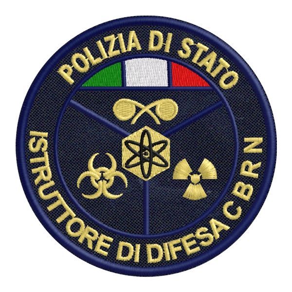 Patch ricamato ISTRUTTORE DI DIFESA N.B.C.R. POLIZIA DI STATO ,ricamato su base tessuto navy