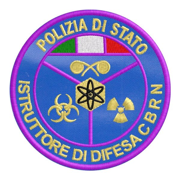 Patch ricamato ISTRUTTORE DI DIFESA N.B.C.R. POLIZIA DI STATO ,ricamato su base tessuto navy