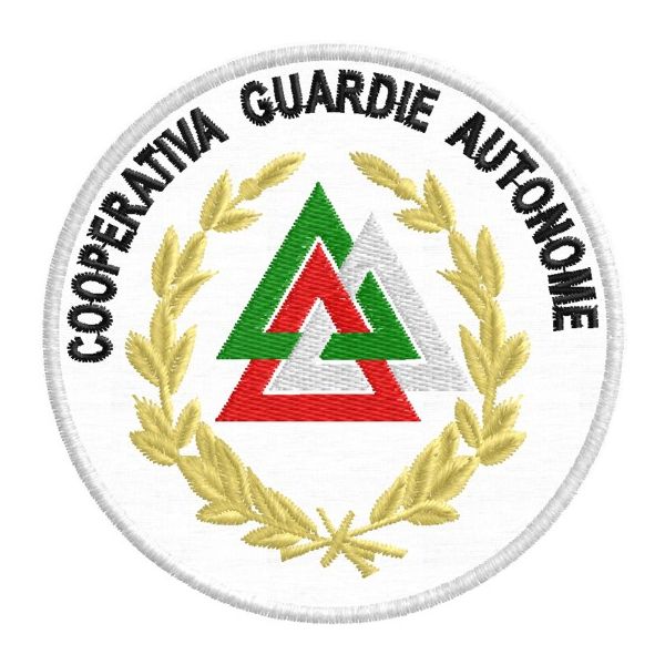 Scudetto ricamato COOPERATIVA GUARDIE AUTONOME su base bianca (Demetra Group) cod.20200502_A
