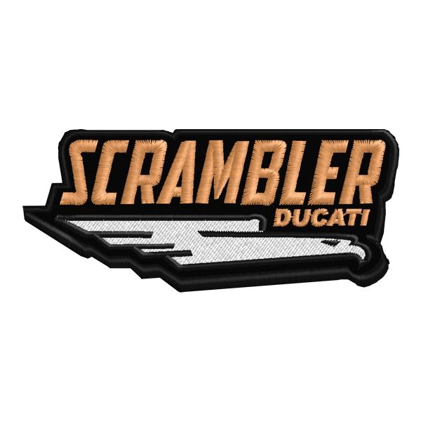 Patch ricamato scritta SCRAMBLER orizzontale CM.9 X 4 in bianco