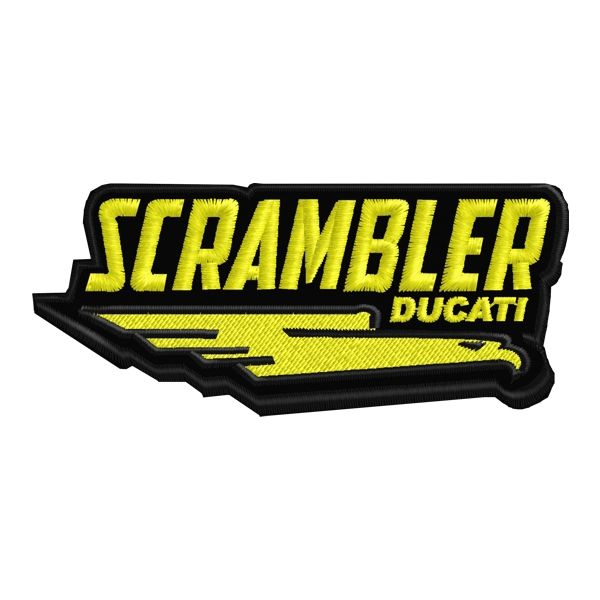 Patch ricamato scritta SCRAMBLER orizzontale CM.9 X 4 in bianco
