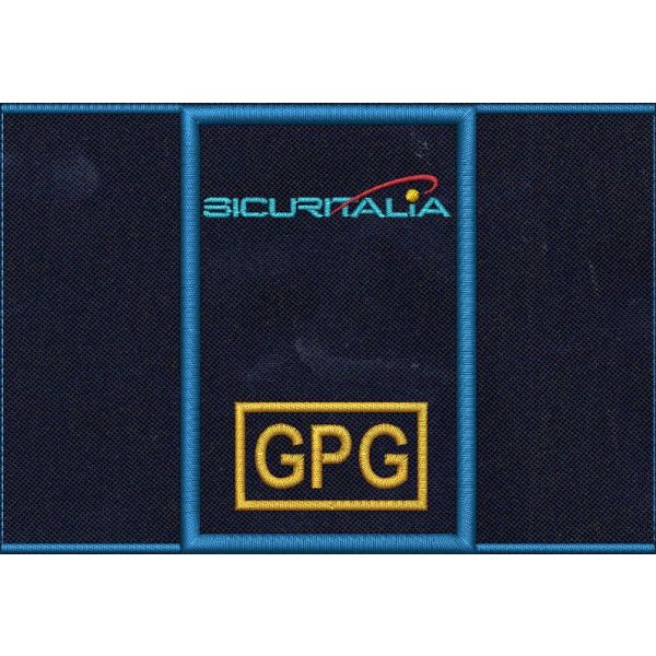 Tubolare ricamato GPG SICURITALIA argento a scelta e confezionato finito con dimens. 90 X 60
