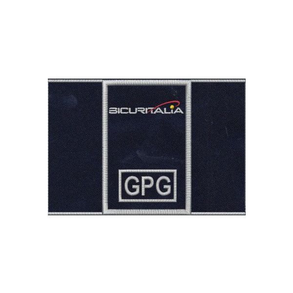 Tubolare ricamato GPG SICURITALIA argento a scelta e confezionato finito con dimens. 90 X 60