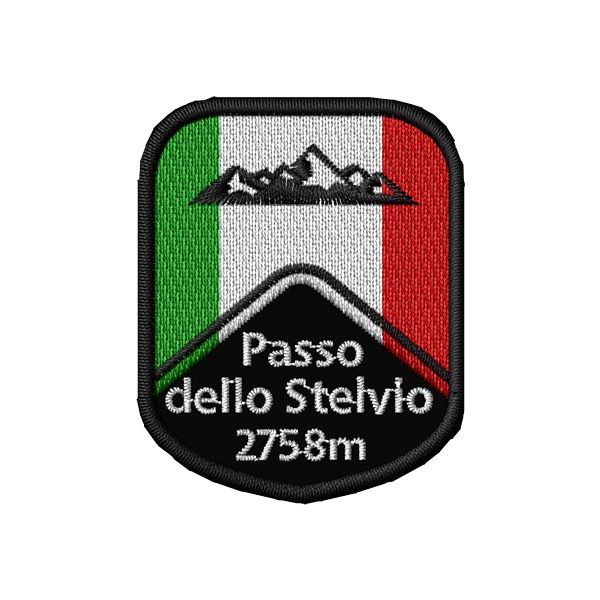 Patch Ricamato passo dello STELVIO su base nera altezza cm.5,0 