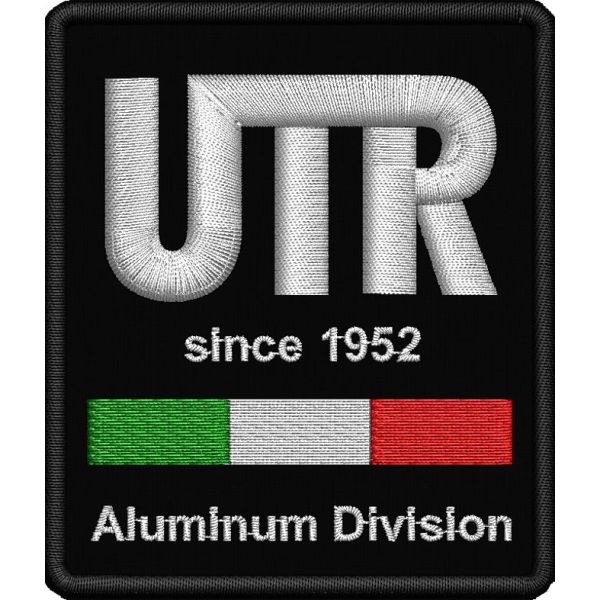 Patch ricamato UTR Aluminum Division mm. 70 per 80 di altezza UTR con filo bianco