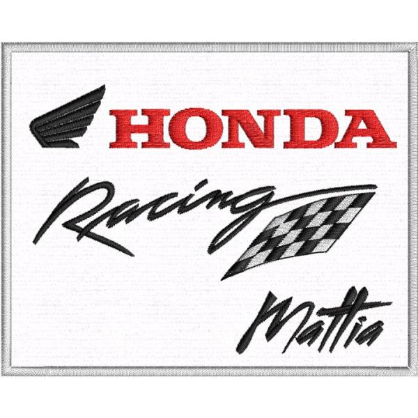 Patch ricamato logo Honda Racing mm.120 x 100  su fondo di tessuto bianco Cod.20201214_A