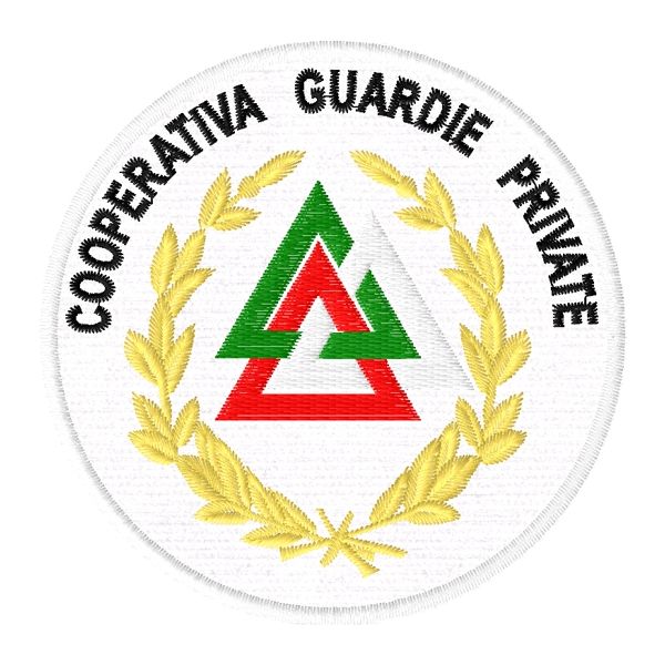 Scudetto ricamato COOPERATIVA GUARDIE PRIVATE su base bianca (Demetra Group) cod.20210126_A