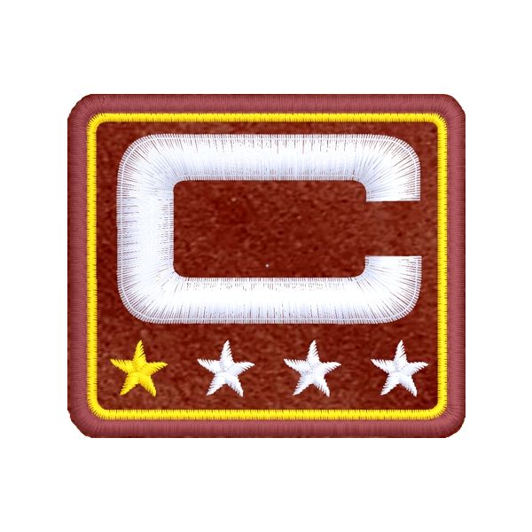 Patch  ricamata su base granata cm.7,5 x cm. 6,5 Iniziale (C ) con 4 stelle