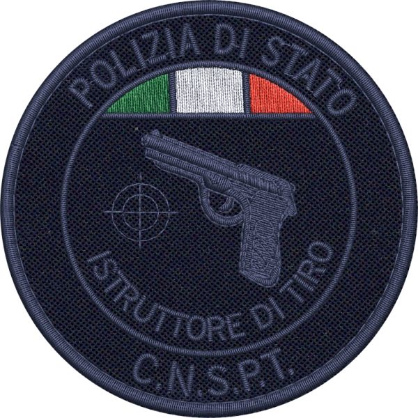 ISTRUTTORE DI TIRO C.N.S.P.T. Polizia di Stato con mirino ,patch ricamato bassa visibilita con tricolore su base tessuto bluNAVY 