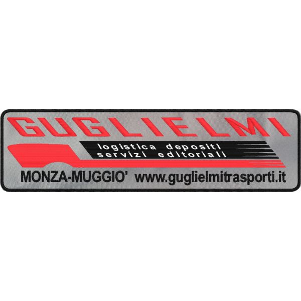 Patch ricamato sponsorizzazione GUGLIELMI trasporti su base cm.30 per 8 