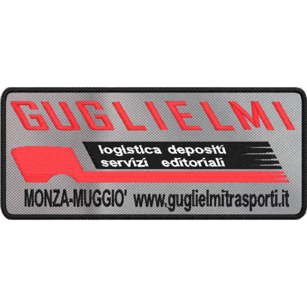 Patch ricamato sponsorizzazione GUGLIELMI trasporti su base cm.12 per 5 