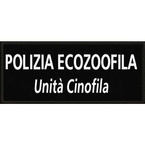 PATCH ricamato su base nera POLIZIA ECOZOOFILA Unità cinofila Cm. 16 X 7 Cod.20210315_A