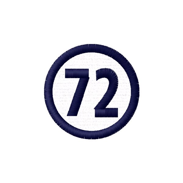 Patch tondo diam.7 cm. con numero (72) ricamato cod. 20210317_A