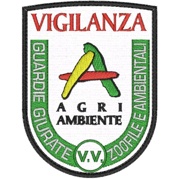 Patch ricamato logo AGRIAMBIENTE vigilanza su base bianca cm. 9 x 7 