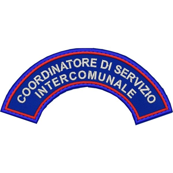 Patch ricamato mezzaluna da spalla COORDINATORE DI SERVIZIO INTERCOMUNALE cm.10 x 4,5 SU BASE BLU NAVY BORDO VERDE