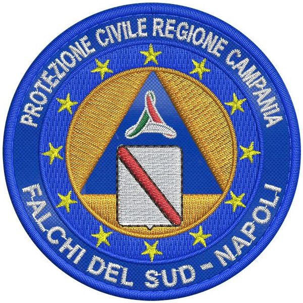 Patch ricamato PROTEZIONE CIVILE REGIONE CAMPANIA (FALCHI DEL SUD NAPOLI)  75 mm.