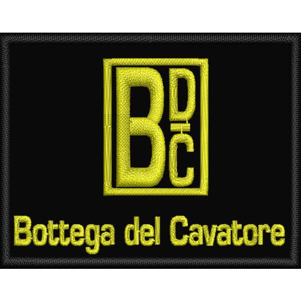Patch ricamata (BDC) Bottega del Cavatore cm. 6 x 4,5 con giallo fluo 