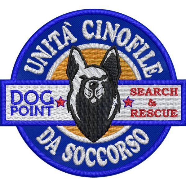Patch ricamato UNITA CINOFILE DA SOCCORSO DOG POINT  diam. 90 mm. Cod.20210718_A