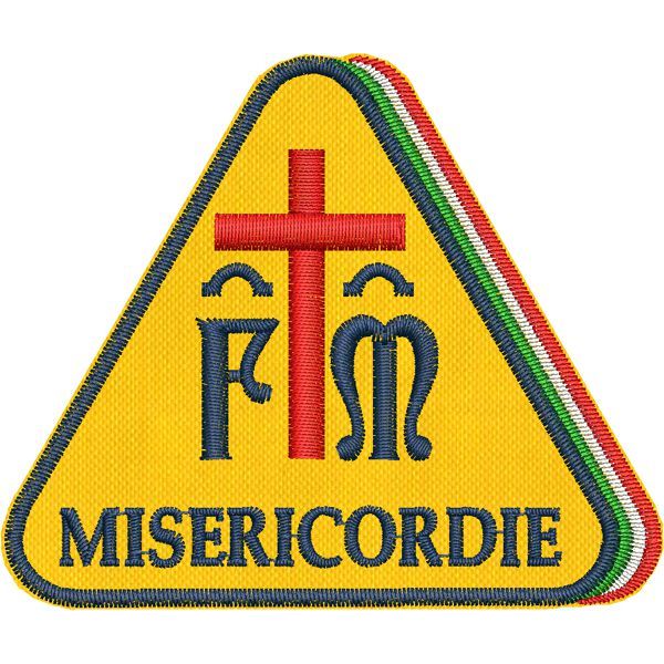 Patch  triangolare su base gialla MISERICORDIE su base cm. 7,5 Cod.20210907_A