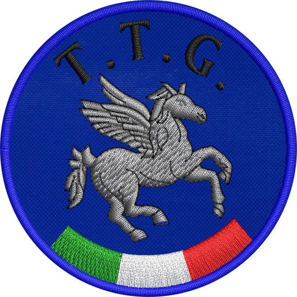 Patch ricamato pegaso T.T.G. su base bianca o rossa diametro cm. 7 