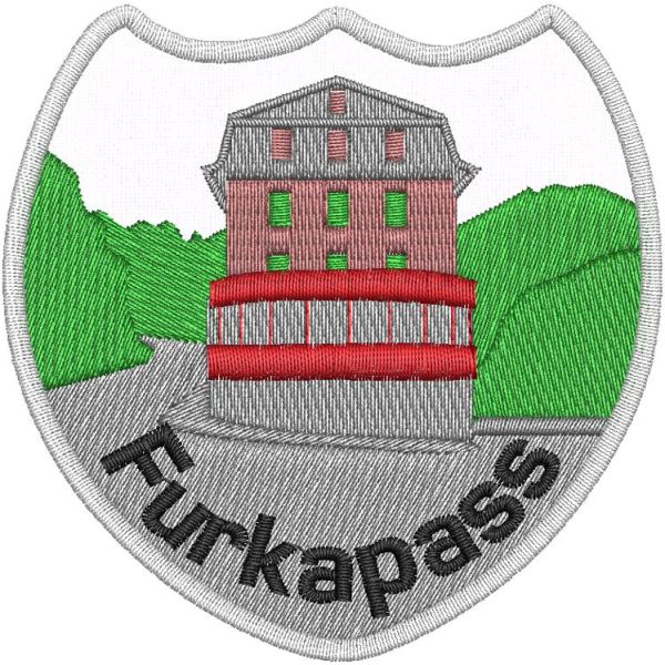 Patch Ricamato FURKPASS dello STELVIO su base BIANCA, stemmino mm.75 per mm.75 cod.20210928_A
