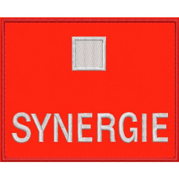 Patch ricamata logo SYNERGIE su base BLU