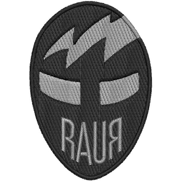 Patch completamente ricamato Logo ovale RAUR. mm. 45 X mm. 65