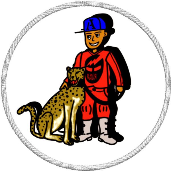 Patch rotondo  STAMPATO COLOR PRINT Bimbo RAUR con ghepardo diametro 70 mm.