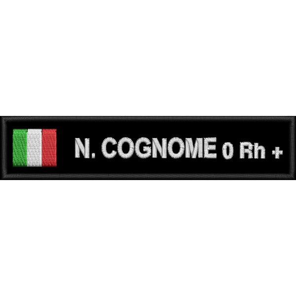Etichetta personalizzata Band. ITALIA nome e gruppo sanguigno SU BASE TESSUTO NERO