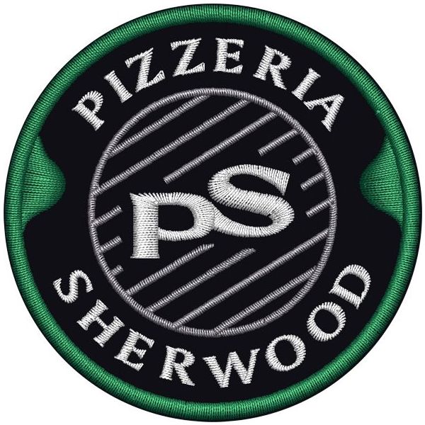 Patch ricamato logo PIZZERIA SHERWOOD diam 70 mm. cod. 20211220_A