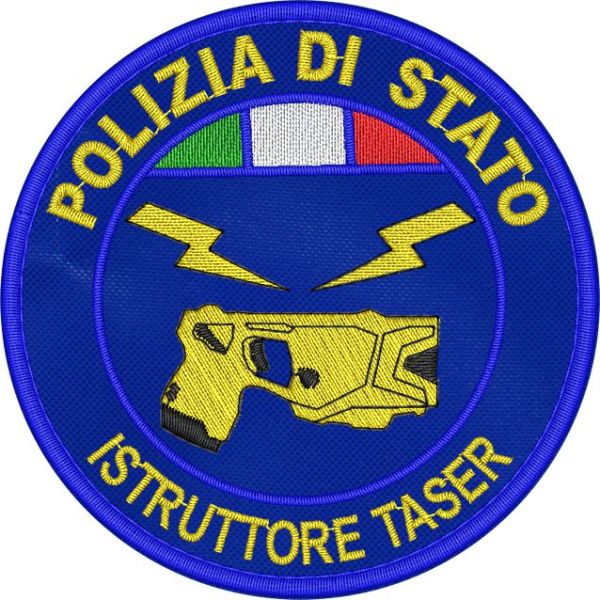 ISTRUTTORE TASER Polizia di Stato ,patch ricamato con tricolore su base tessuto blu royal Cod.20211231_A
