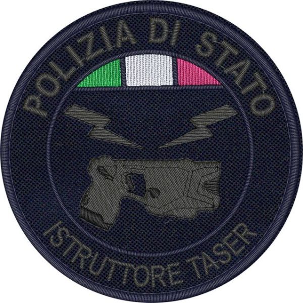 ISTRUTTORE TASER Polizia di Stato ,patch ricamato a bassa visibilita con tricolore su base tessuto bluNAVY Cod.20211231_B