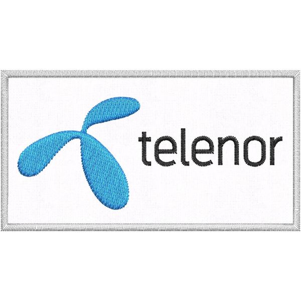 Stemma Ricamato logo TELENOR su base bianca cm. 9 x 5 cod.20220115_A