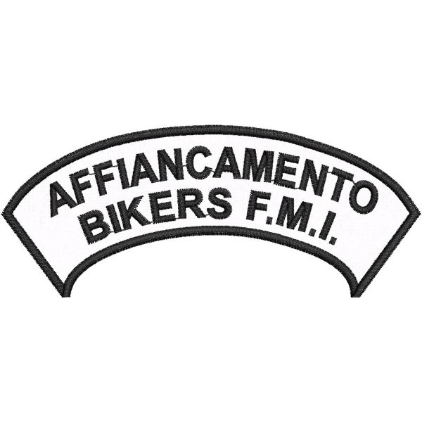 Patch ricamato AFFIANCAMENTO BIKERS F.M.I. su base cm.11 x 4,5  Cod.20220117_A