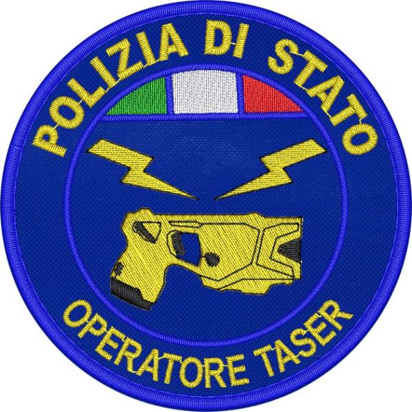 OPERATORE TASER Polizia di Stato ,patch ricamato con tricolore su base tessuto blu royal 