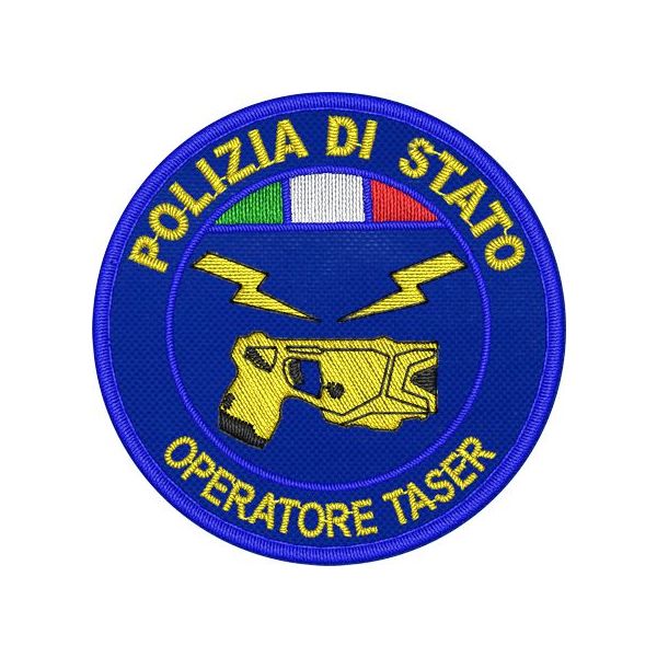 OPERATORE TASER Polizia di Stato ,diametro 55 mm. ricamato con tricolore su base tessuto blu royal 