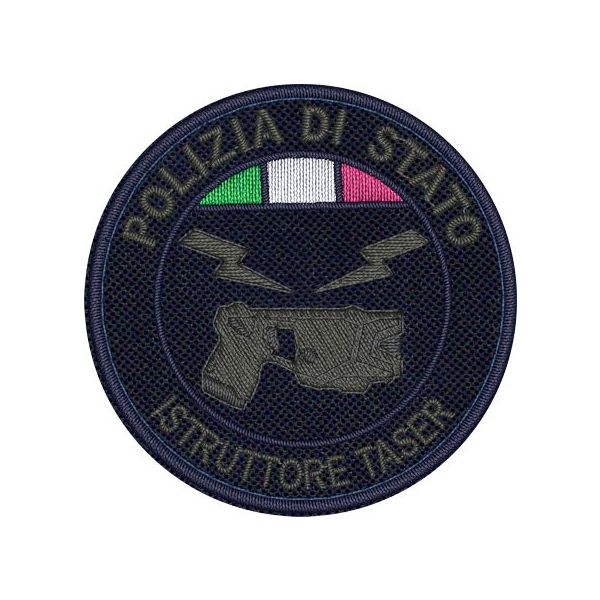 ISTRUTTORE TASER Polizia di Stato ,diametro 55 mm. ricamato a bassa visibilita con tricolore su base tessuto bluNAVY 