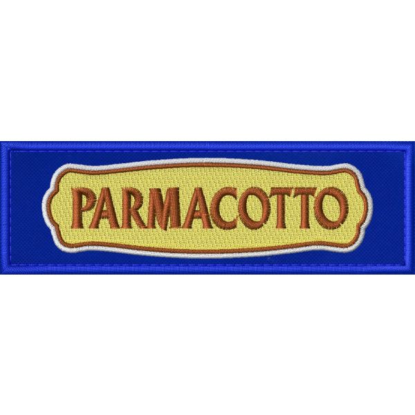 Patch ricamata logo PARMACOTTO su base cm.11 X 3,5  Cod.20220127_A